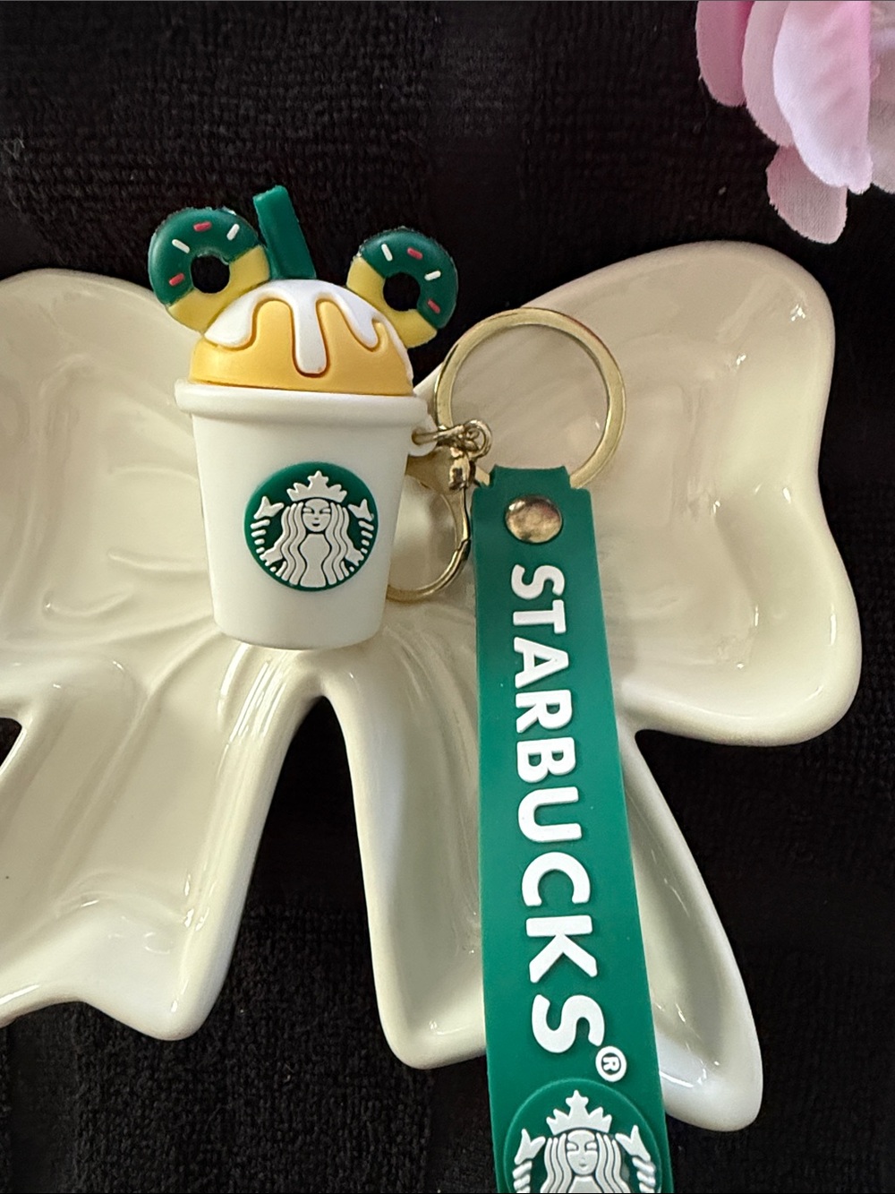 Starbucks Green, White & Yellow Donut Cup Keychain